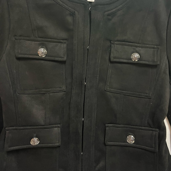 Carmen Marc Valvo Black Faux Suede Jacket Blazer Women’s Size Small EUC - Picture 5 of 8